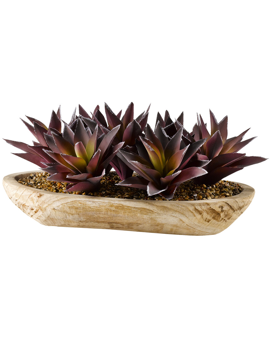D&w Silks Purple/green Aloe Plants In Oval Wooden Bowl