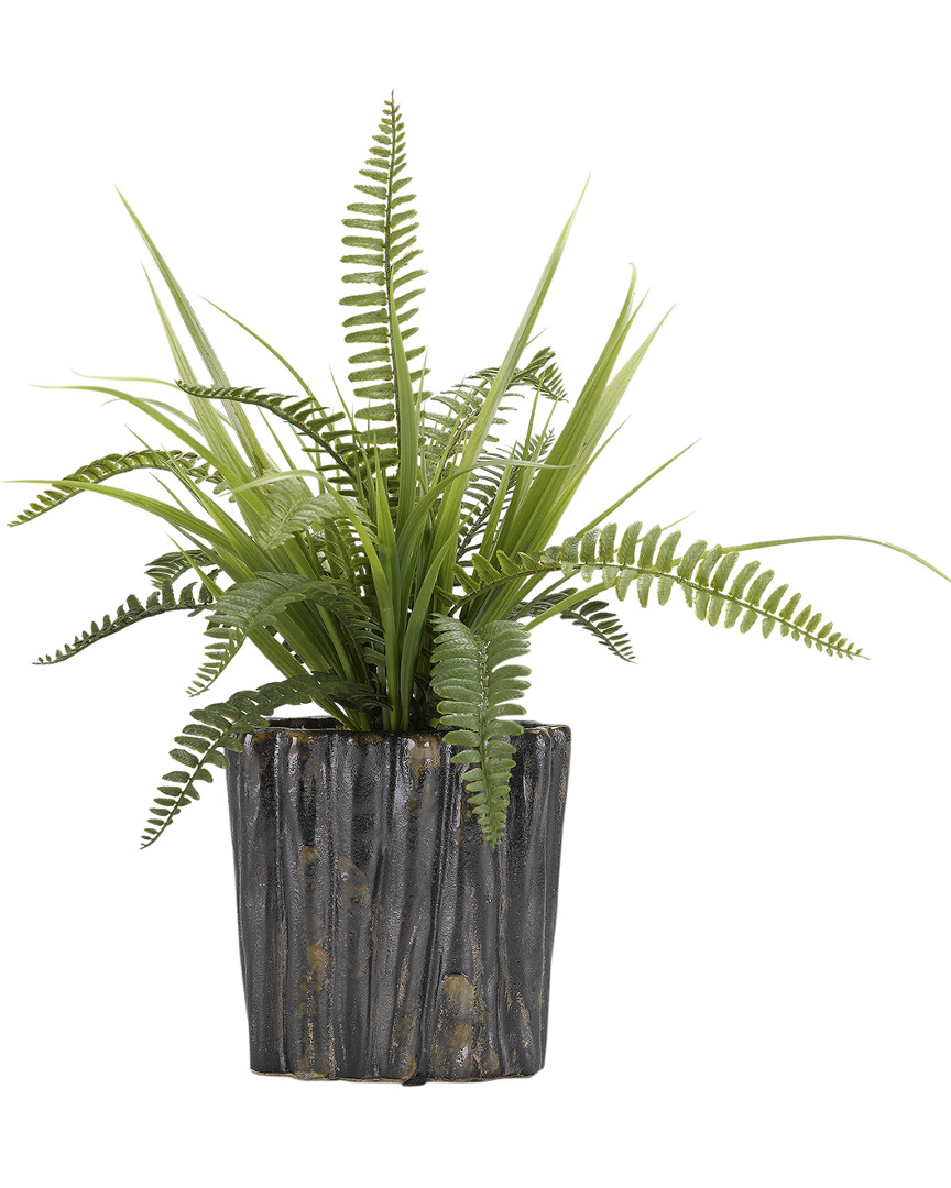 D&w Silks Boston Fern And Wild Grass In Oval Ceramic Planter