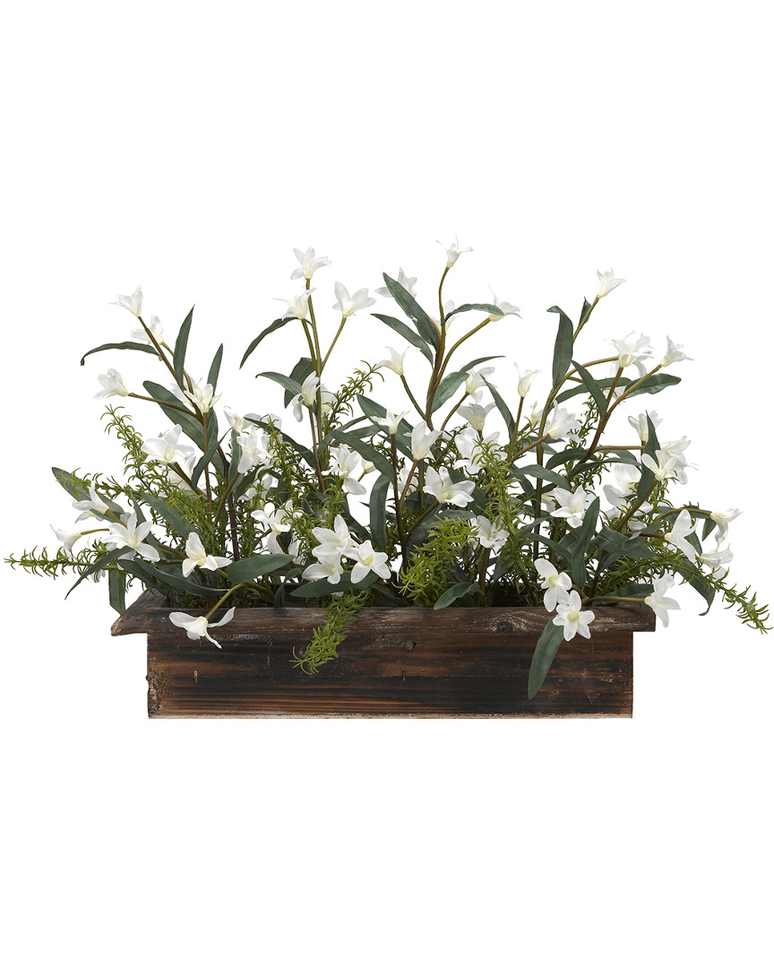 D&w Silks White Phlox Flowers In Rectangle Wooden Planter