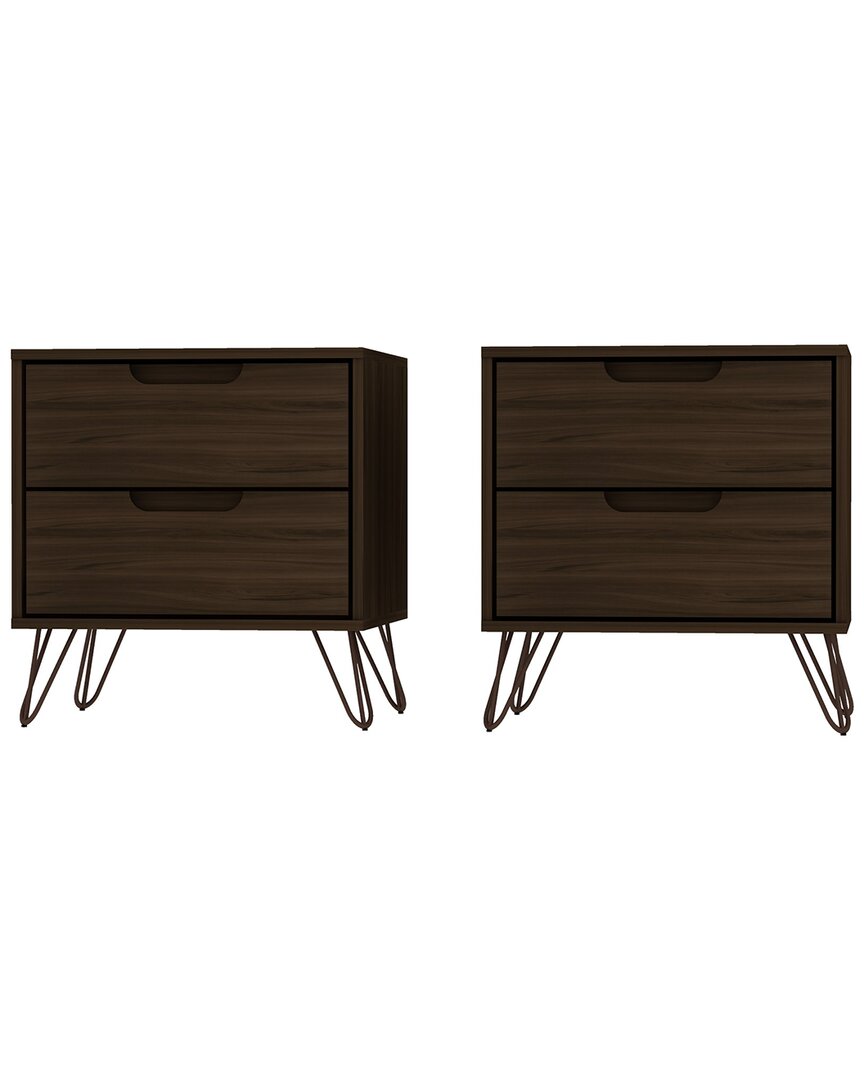 Manhattan Comfort Rockefeller Nightstand 2.0 - Set Of 2 In Brown