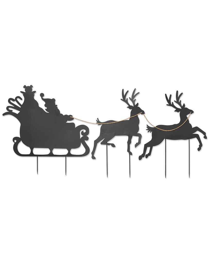 Gerson International 86in Santa In Sleigh Pulled By Deer Metal Silhouette In Black
