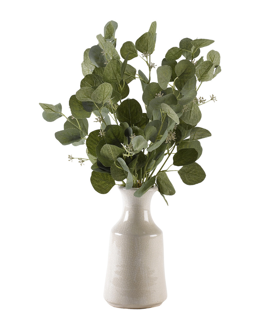 D&w Silks Silver Dollar Eucalyptus Branches In Ceramic Bottle