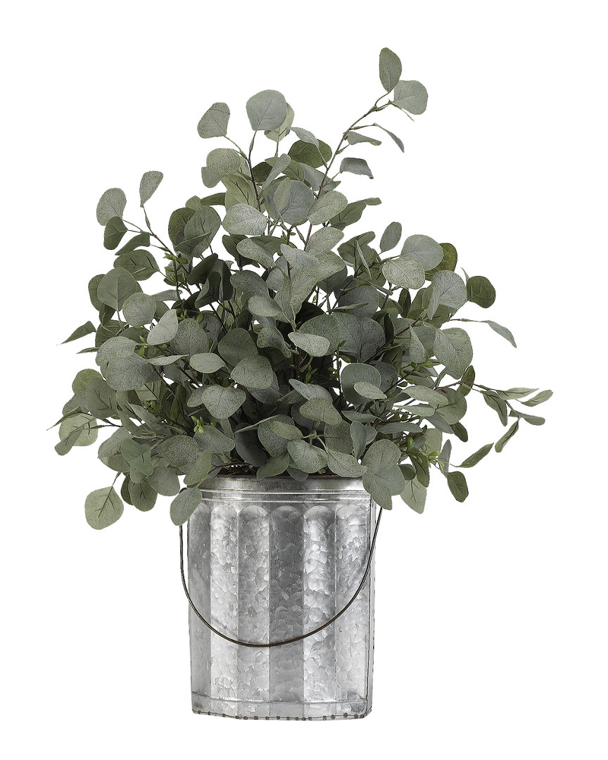 D&w Silks Silver Dollar Eucalyptus In Oval Metal Bucket