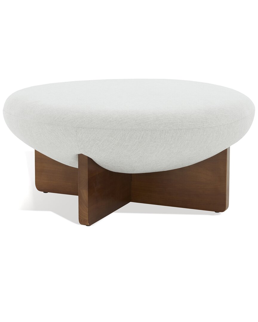 Safavieh Couture Tailor Round Linen Ottoman In Brown