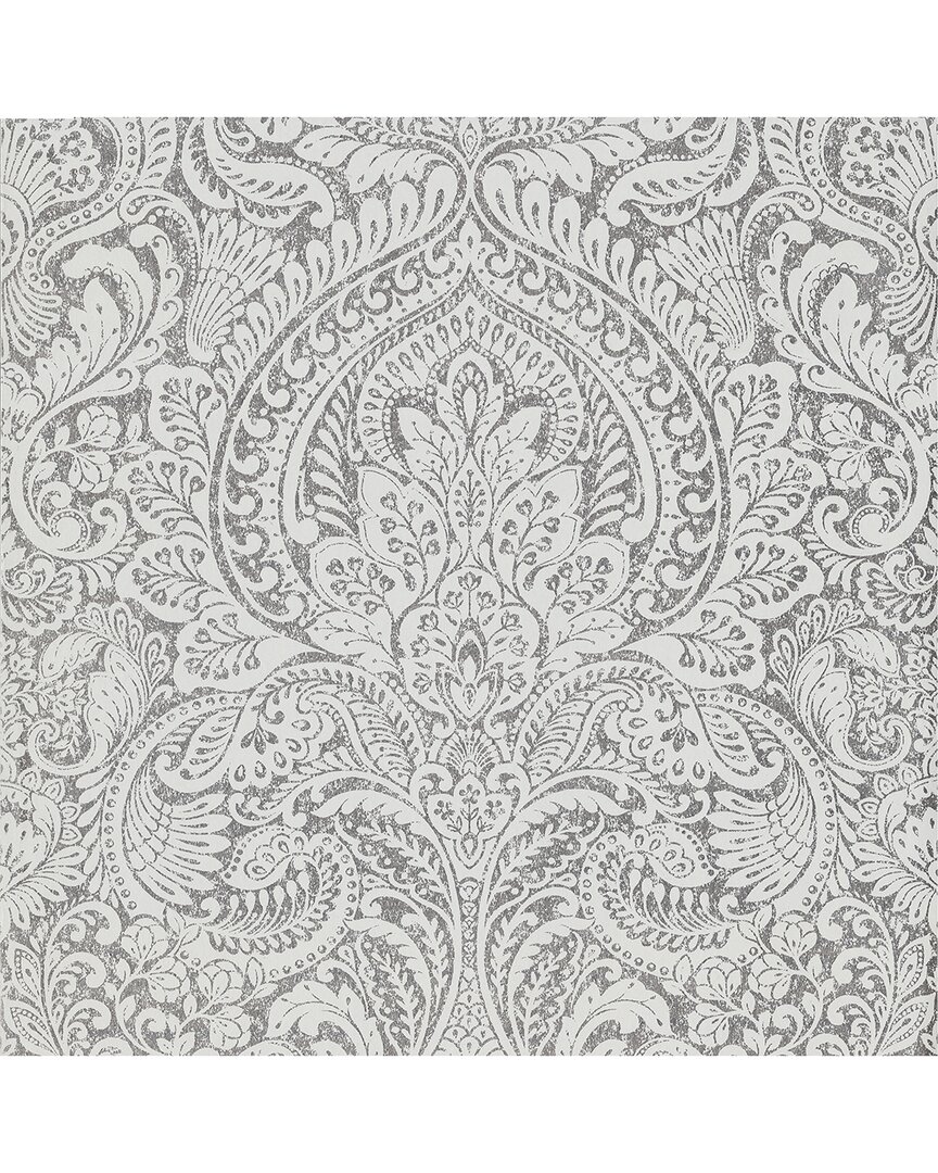 Brewster Artemis Silver Floral Damask Wallpaper