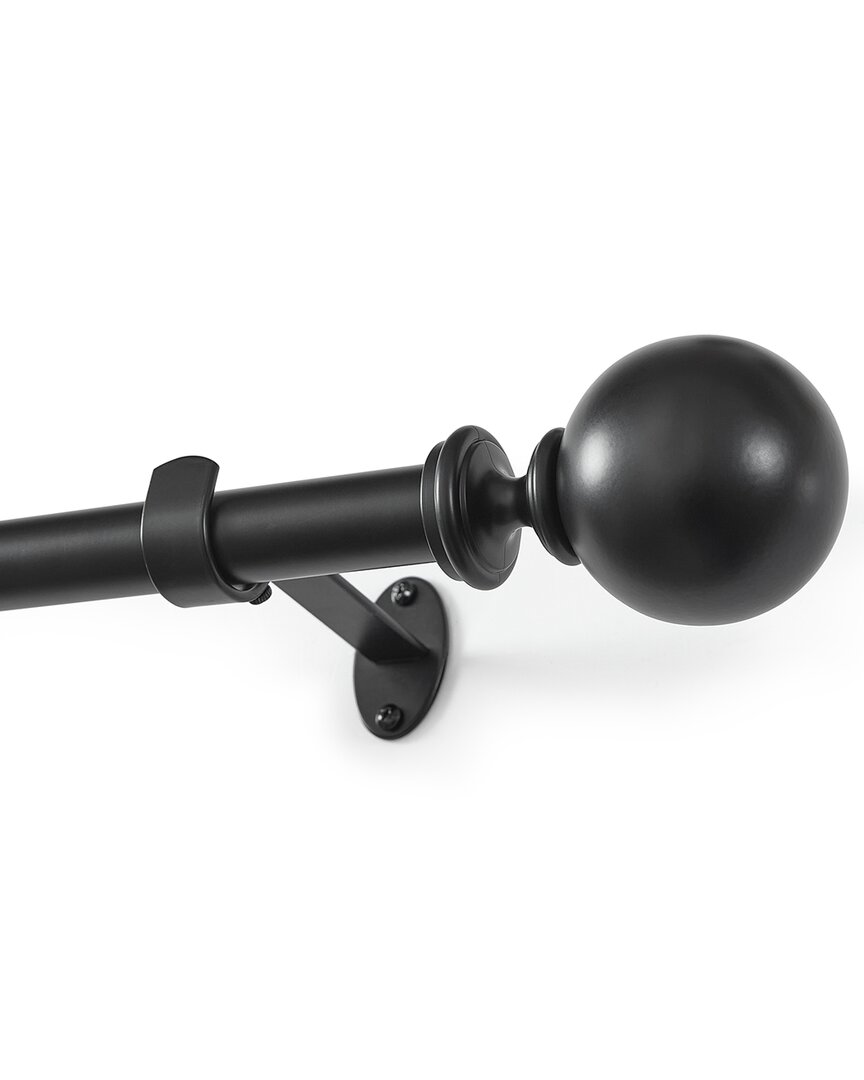 Threadmade Cordelia Single Curtain Rod With Globe Ball Finial In Black