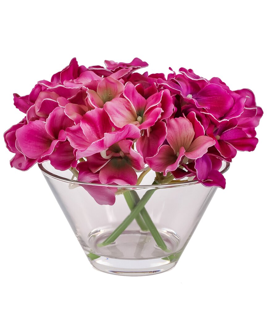 National Tree Company 8in Dark Purple Hydrangea Bouquet In Glass Vase In Purple