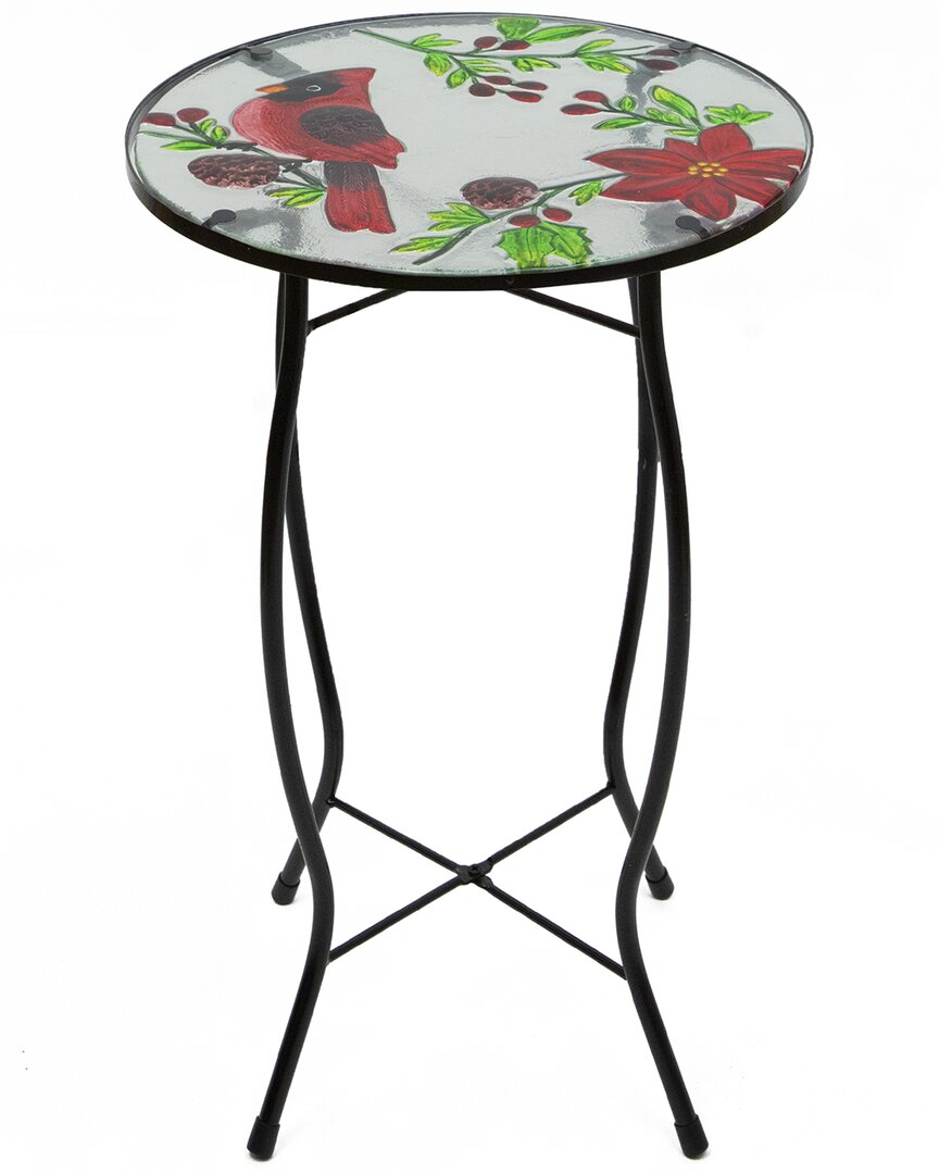 NORTHLIGHT NORTHLIGHT 19IN CARDINAL & PINE CONE GLASS PATIO SIDE TABLE