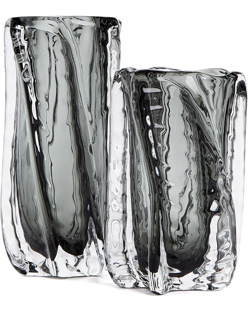 Tozai Set Of 2 Smoke/clear Art Glass Vases In Grey