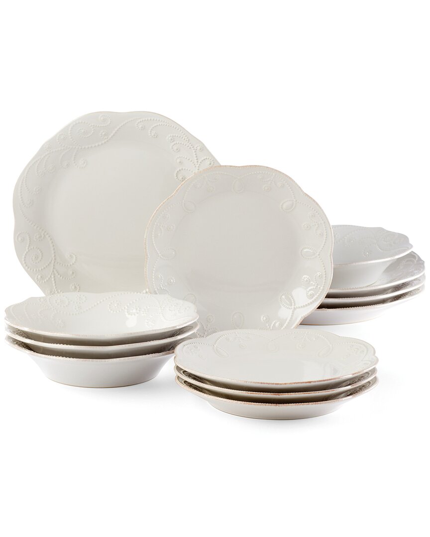 Lenox French Perle 12pc Plate & Bowl Dinnerware Set In White