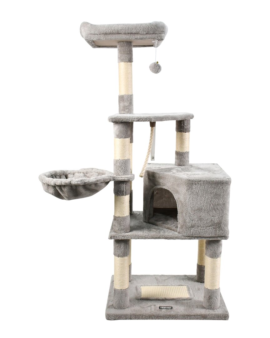 Jespet 53in Furry Top Perch Cat Tree & Condo In Gray