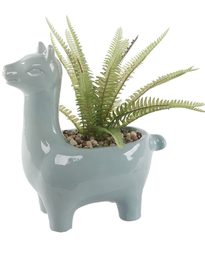 Flora Bunda 10in Fern Ceramic Llama In Teal