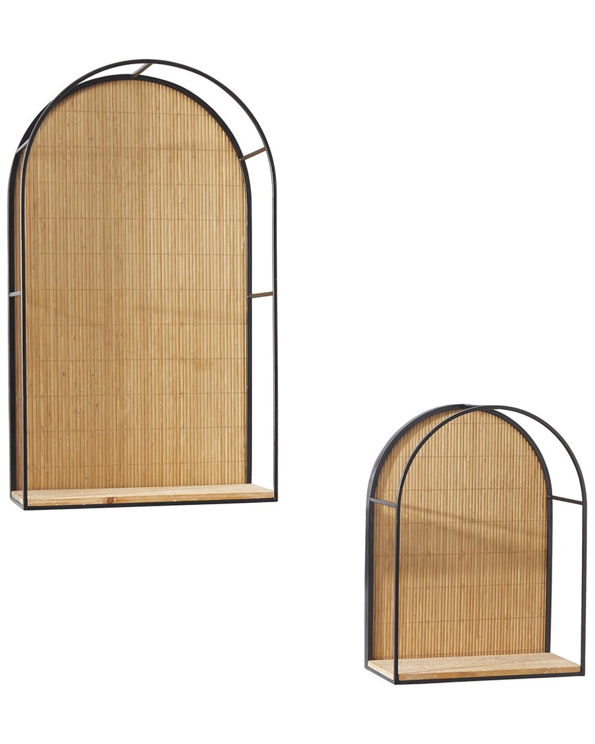 Peyton Lane Set Of 2 Geometric Brown Bamboo Arched 2 Shelves Wall Shelf