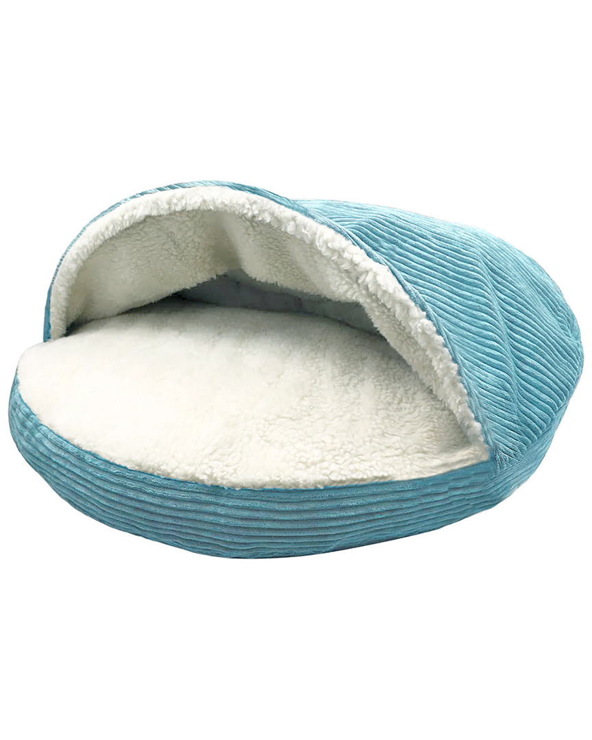 Precious Tails Plush Corduroy And Sherpa Lined Pet Cave Bed In Blue