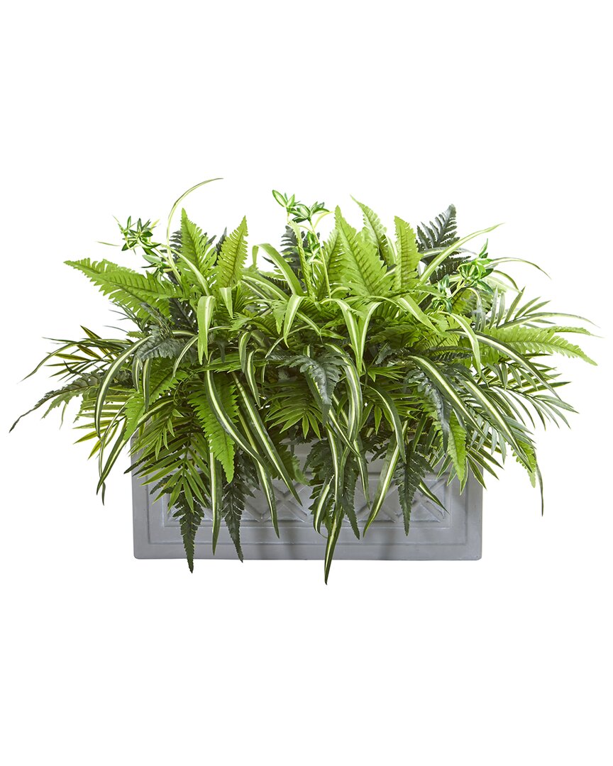 NEARLY NATURAL NEARLY NATURAL MIXED GREENS & FERN ARTIFICIAL IN STONE PLANTER 