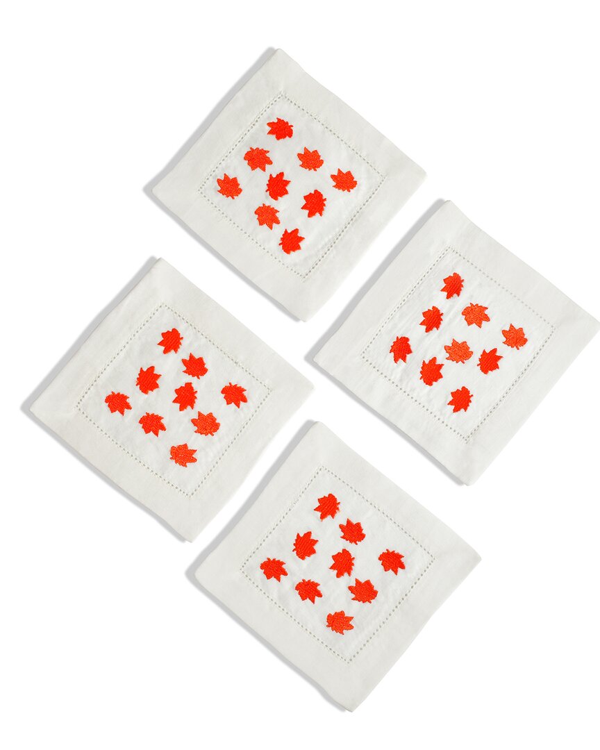 Tiramisu Set Of 4 Fall Foliage Cocktail Napkins In Orange