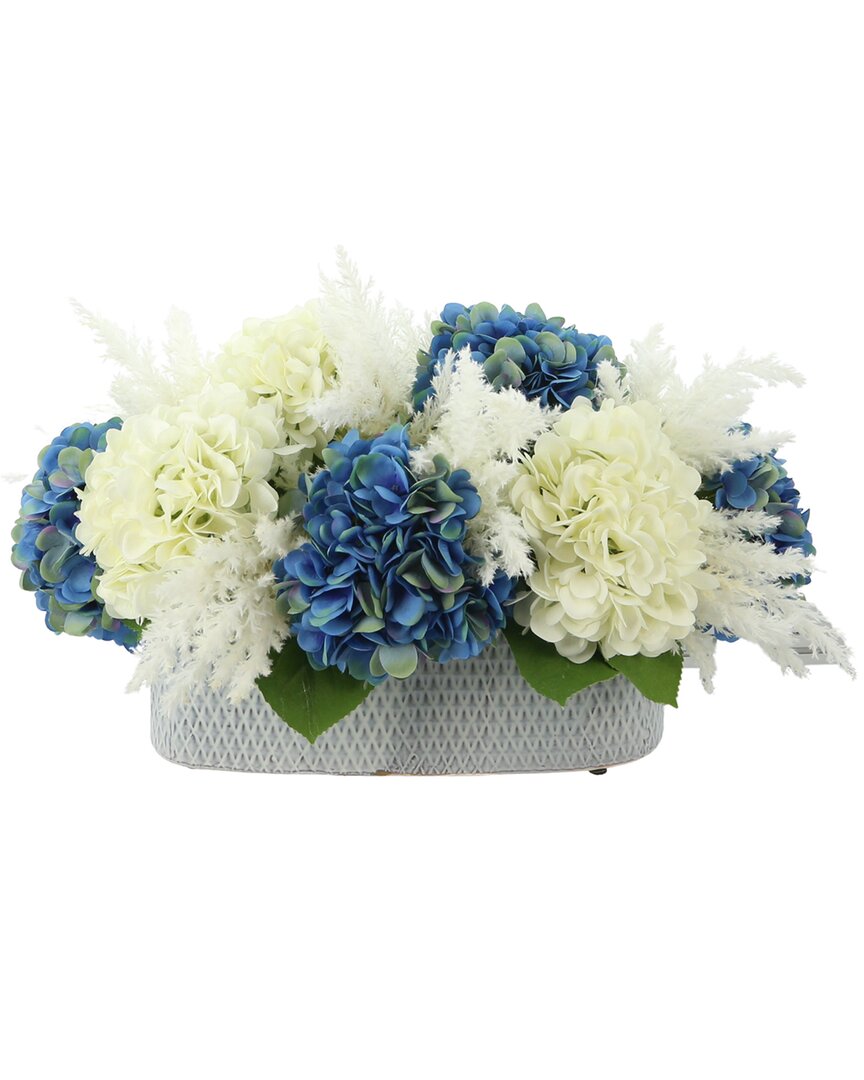 Creative Displays Blue & White Hydrangea With Pampas Grass Floral Arrangement