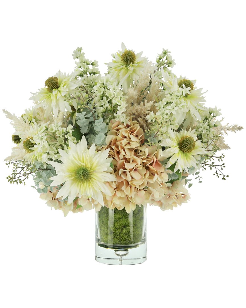 Creative Displays Pink Hydrangea & Daisy Arrangement In Glass Vase In Peach