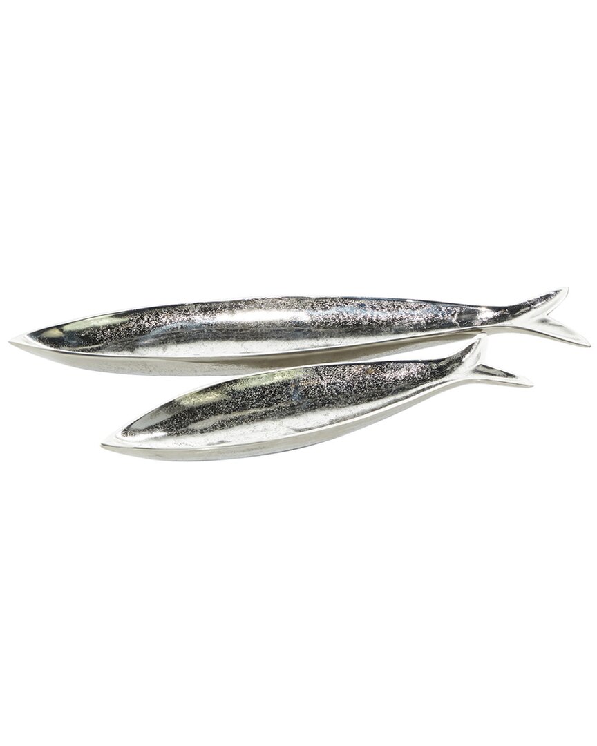 Cosmoliving By Cosmopolitan Set Of 2 Silver Aluminum Fish Decor