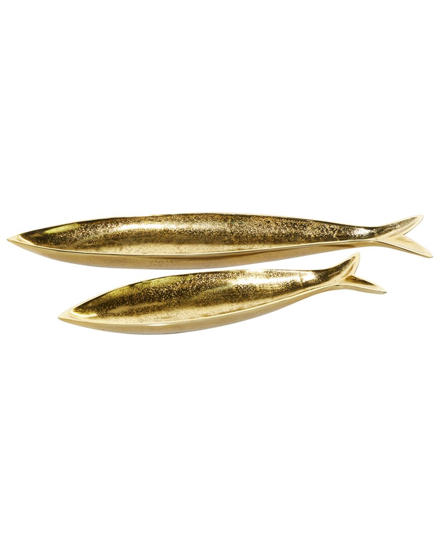 Cosmoliving By Cosmopolitan Set Of 2 Aluminum Fish Decor In Gold
