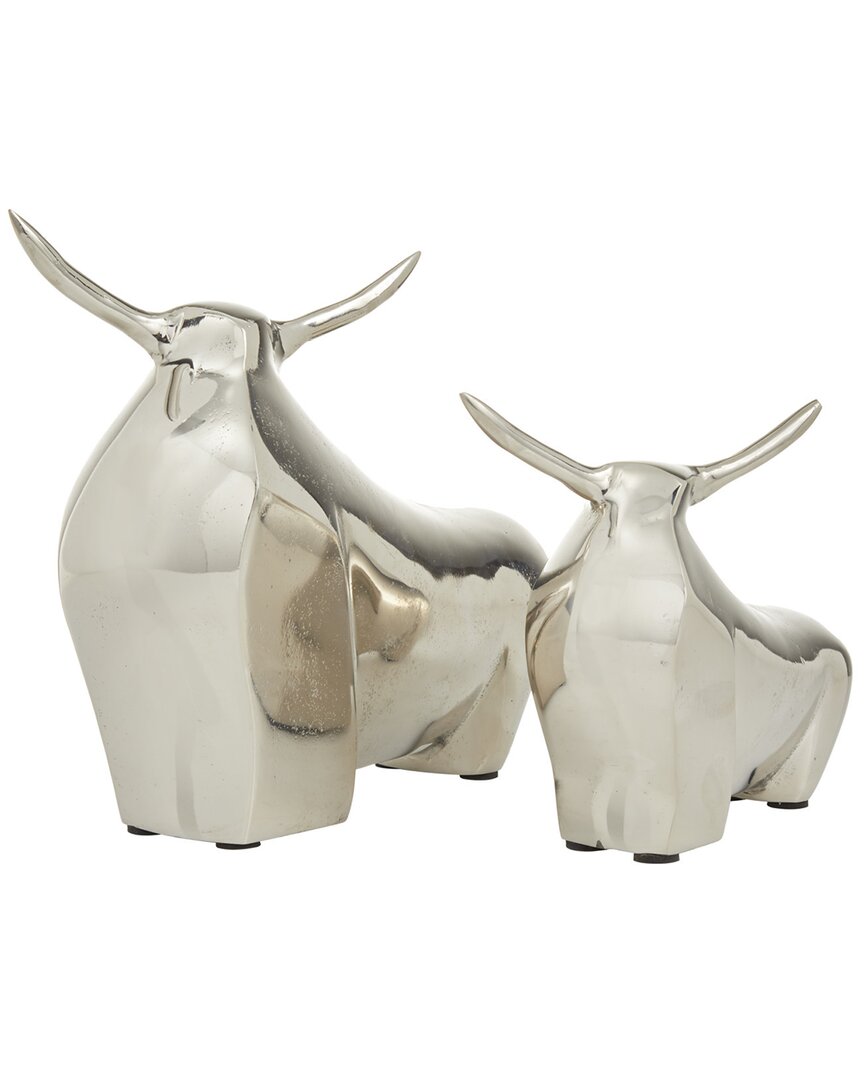 Cosmoliving By Cosmopolitan Set Of 2 Silver Bull Sculptures