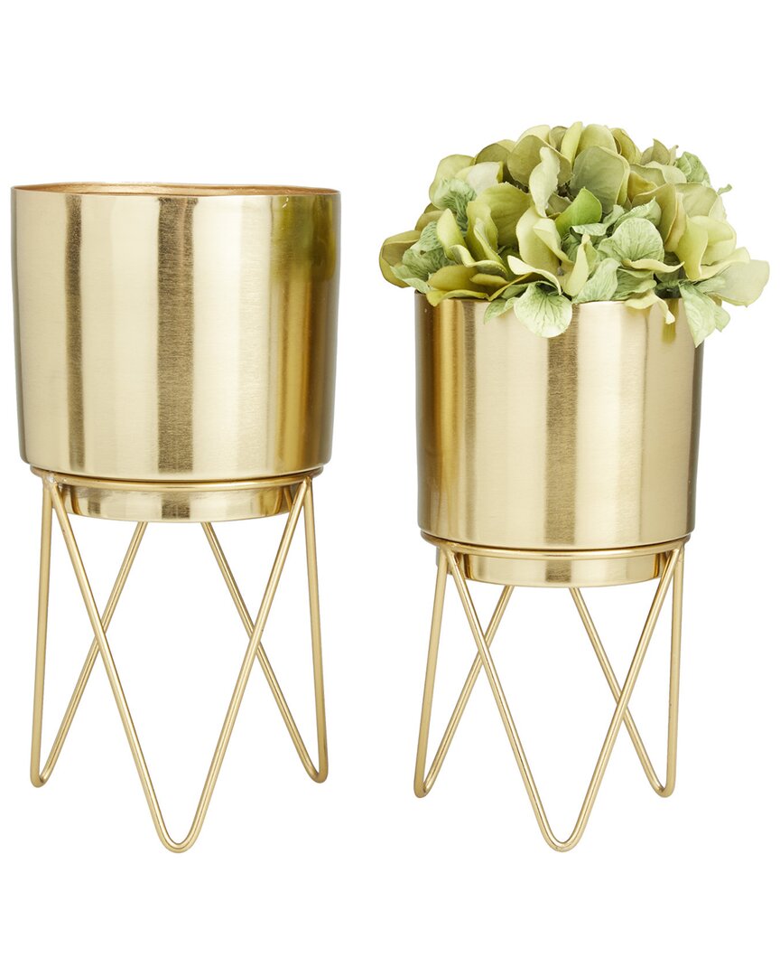 Cosmoliving By Cosmopolitan Set Of 2 Gold Metal Planters