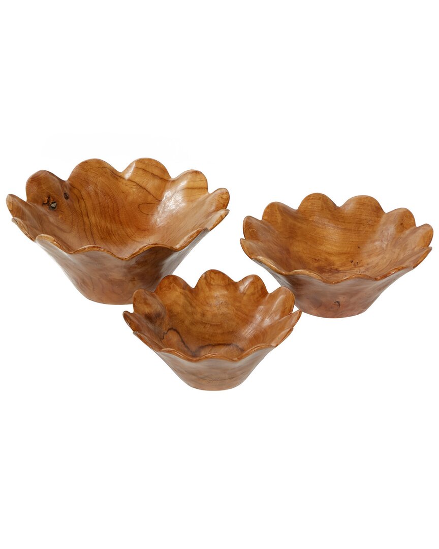Peyton Lane Set Of 3 Brown Teak Wood Decorative Bowls