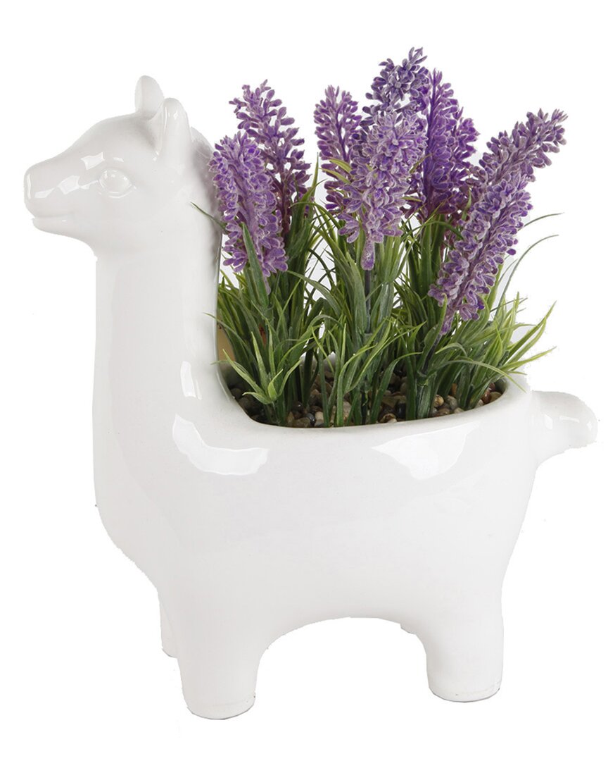 Flora Bunda 10in Lavender Ceramic Llama In White