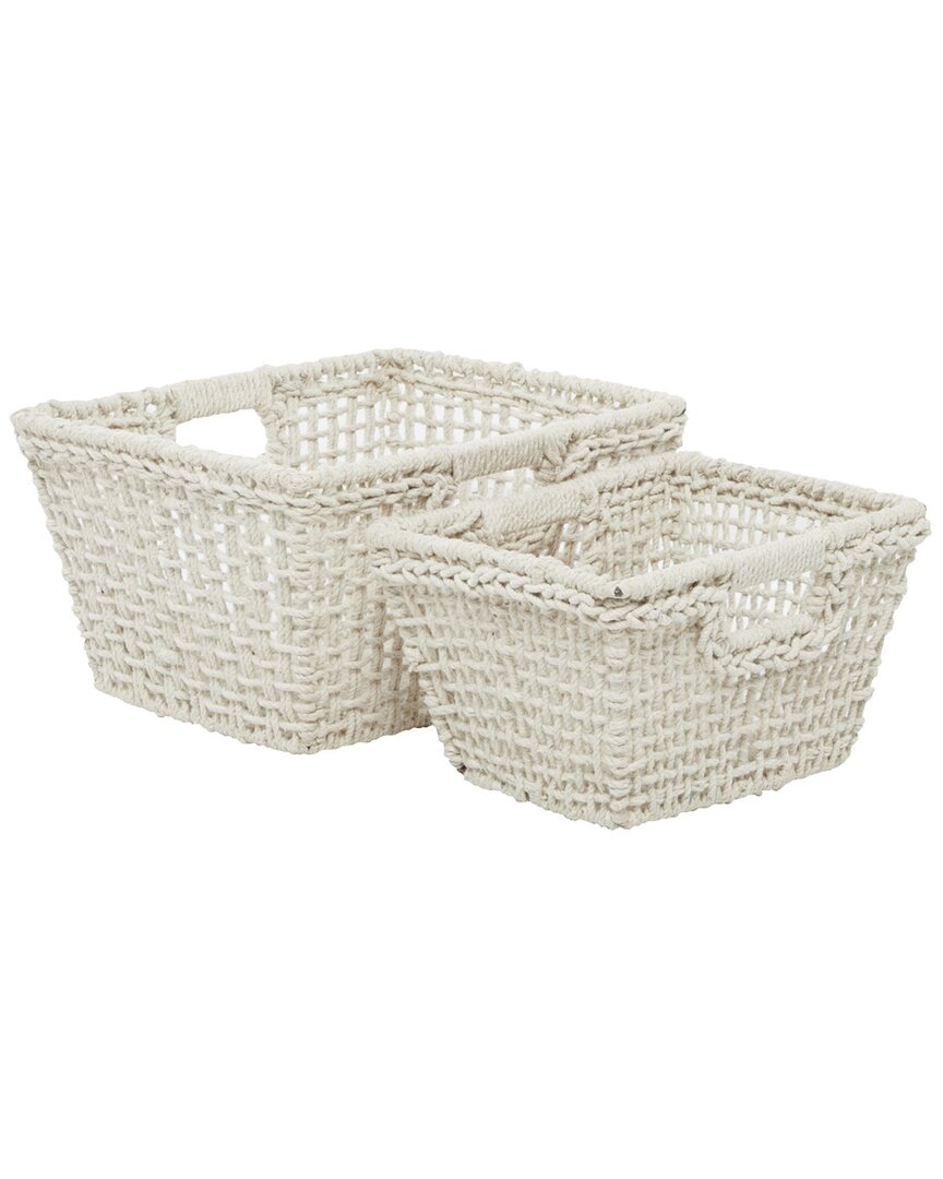 Cosmoliving By Cosmopolitan Set Of 2 Cotton Farmhouse Storage Baskets In White