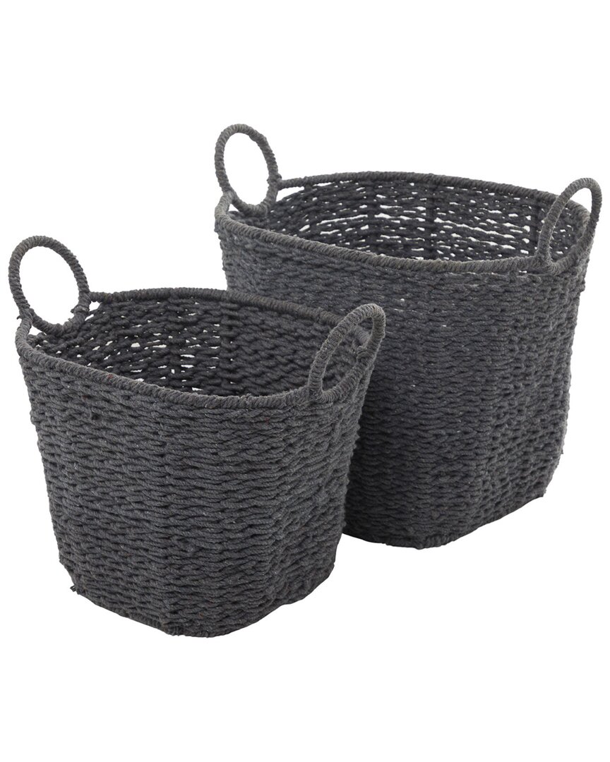 Cosmoliving By Cosmopolitan Set Of 2 Grey Cotton Storage Basket