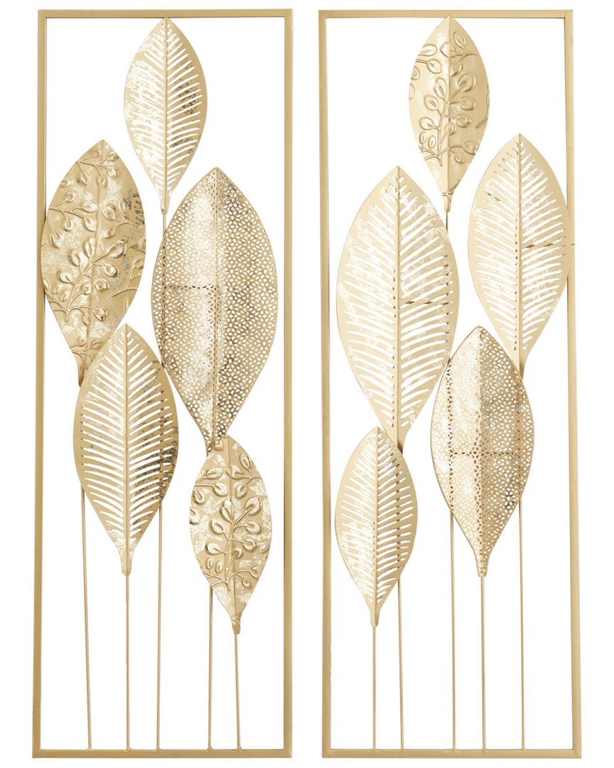 Cosmoliving By Cosmopolitan Set Of 2 Forest Leaves Sculptures In Gold