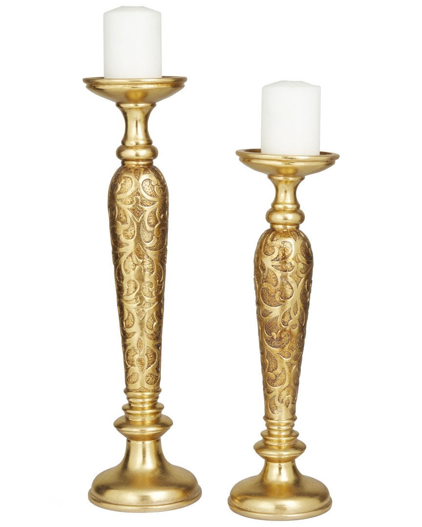 Peyton Lane Set Of 2 Polystone Candle Holders In Gold