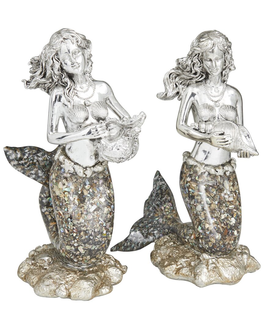 Peyton Lane Set Of 2 Polystone Coastal Sculptures In Silver