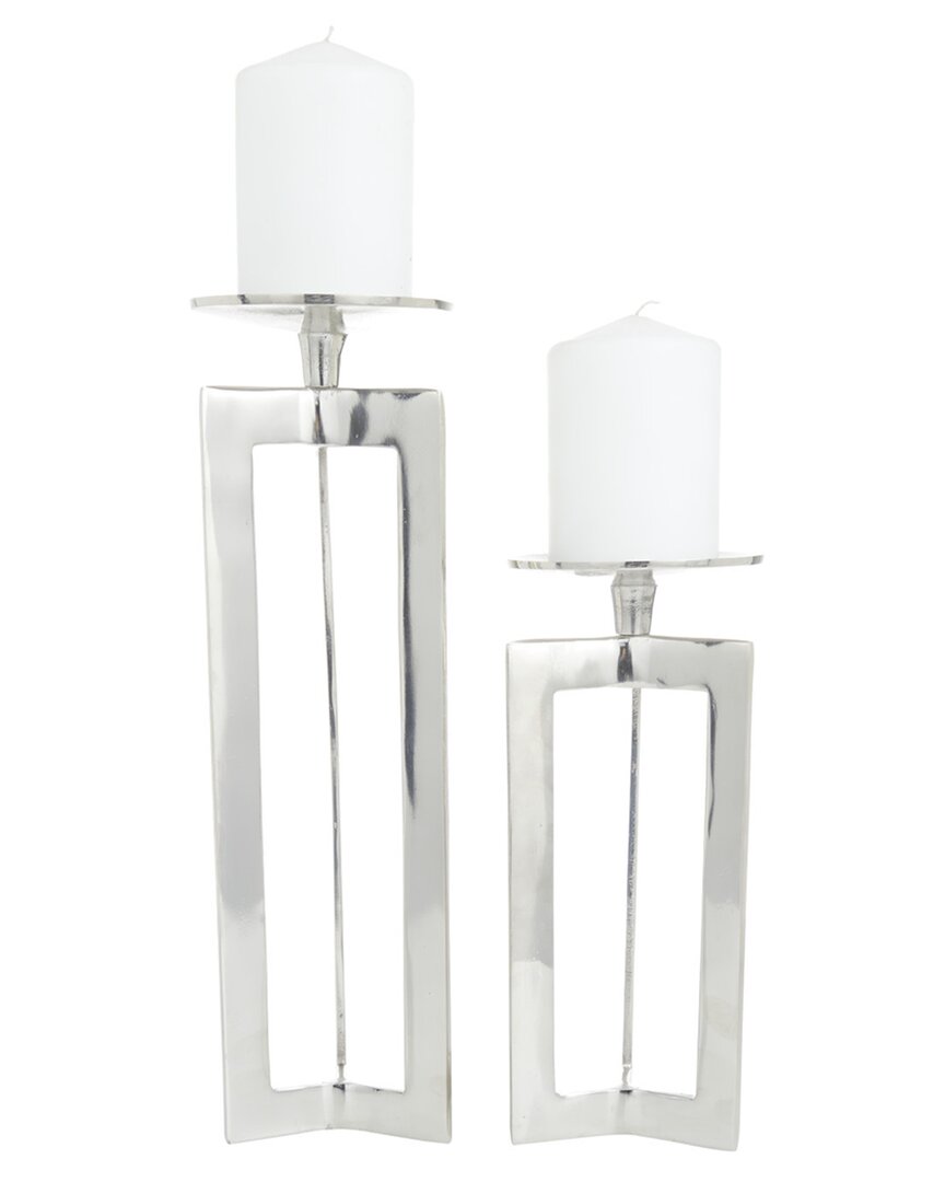 Cosmoliving By Cosmopolitan Contemporary Candle Holders In Silver