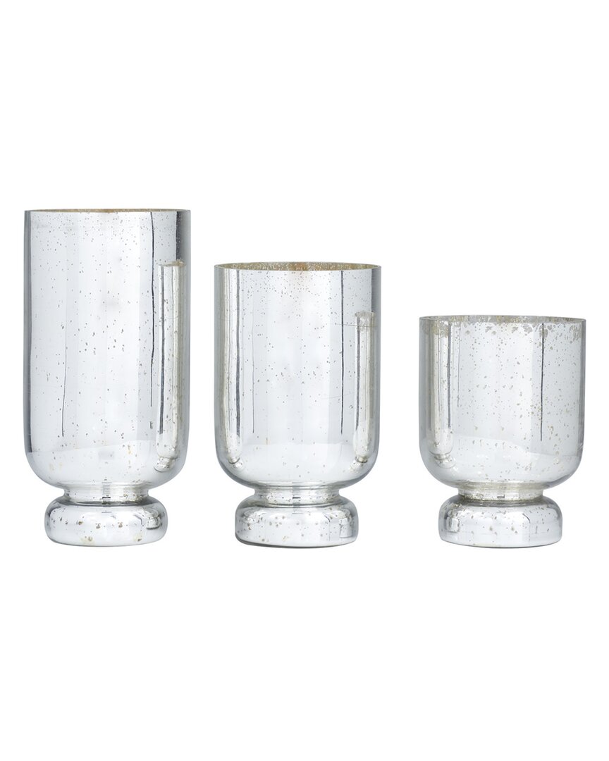 Peyton Lane Set Of 3 Glass Glam Candle Holders In Silver