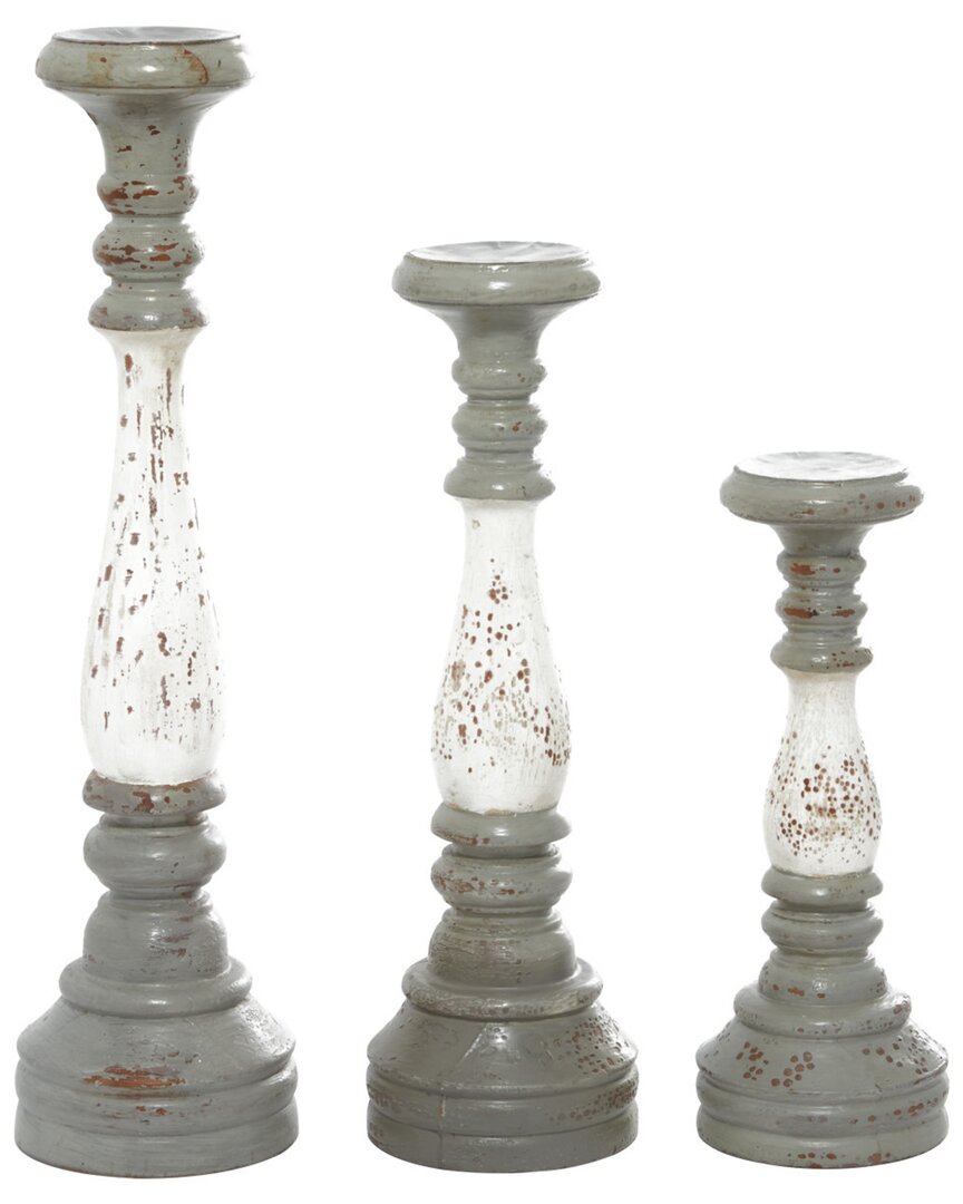 Peyton Lane Grey Wood Farmhouse Candlestick Holder