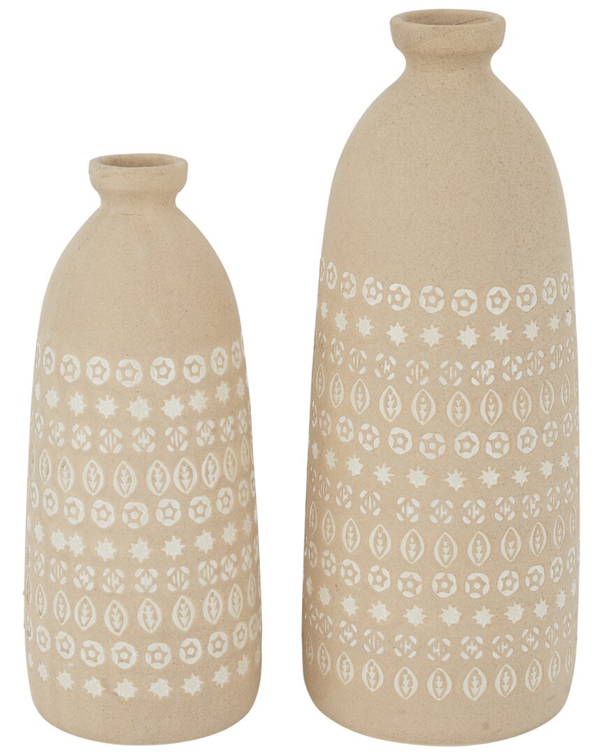 Peyton Lane Set Of 2 Beige Stoneware Rustic Vases