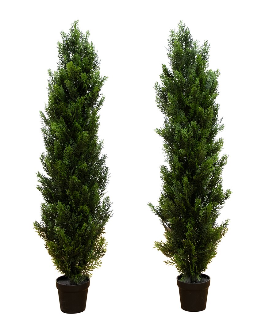 NEARLY NATURAL NEARLY NATURAL SET OF 2 INDOOR/OUTDOOR UV-RESISTANT 4FT ARTIFICIAL TOPIARY CEDAR TREES 