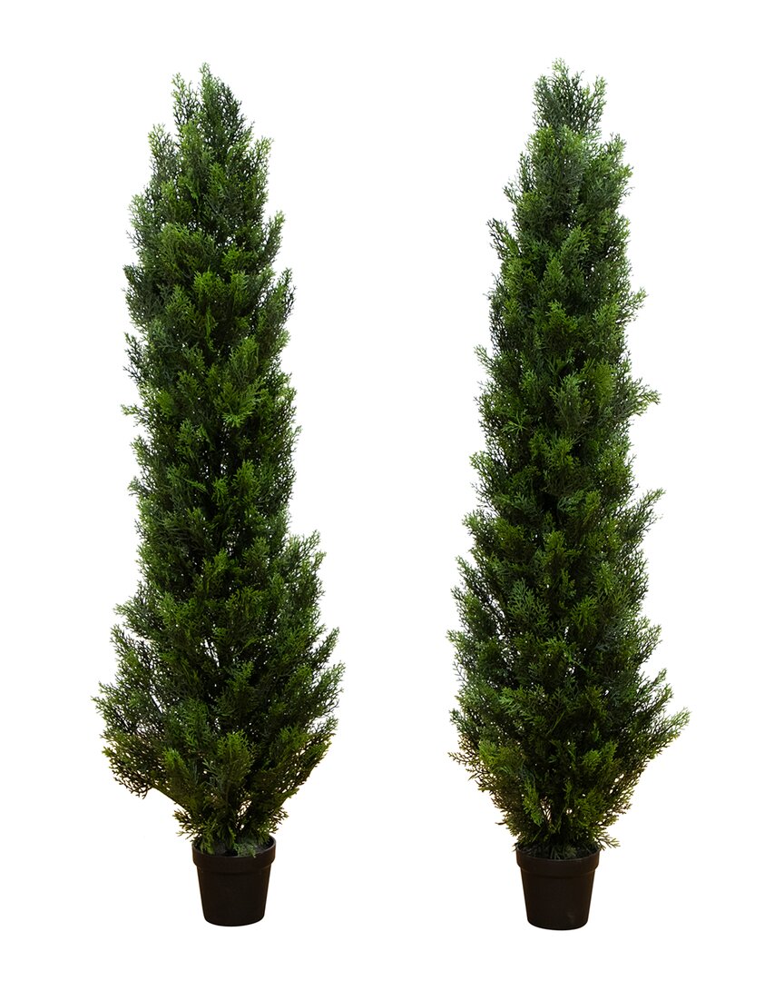 NEARLY NATURAL NEARLY NATURAL SET OF 2 INDOOR/OUTDOOR UV-RESISTANT 5FT ARTIFICIAL TOPIARY CEDAR TREES 