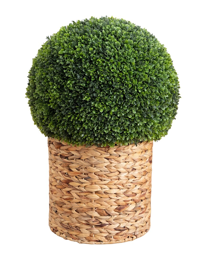 NEARLY NATURAL NEARLY NATURAL INDOOR/OUTDOOR UV-RESISTANT ARTIFICIAL BOXWOOD BALL TOPIARY IN HYACINTH WEAVE BASKET 