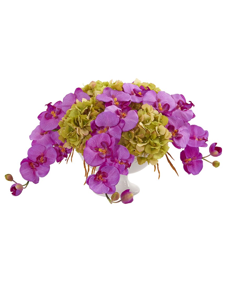 Nearly Natural Phalaenopsis & Hydrangea Artificial Arrangement In Pedestal Urn