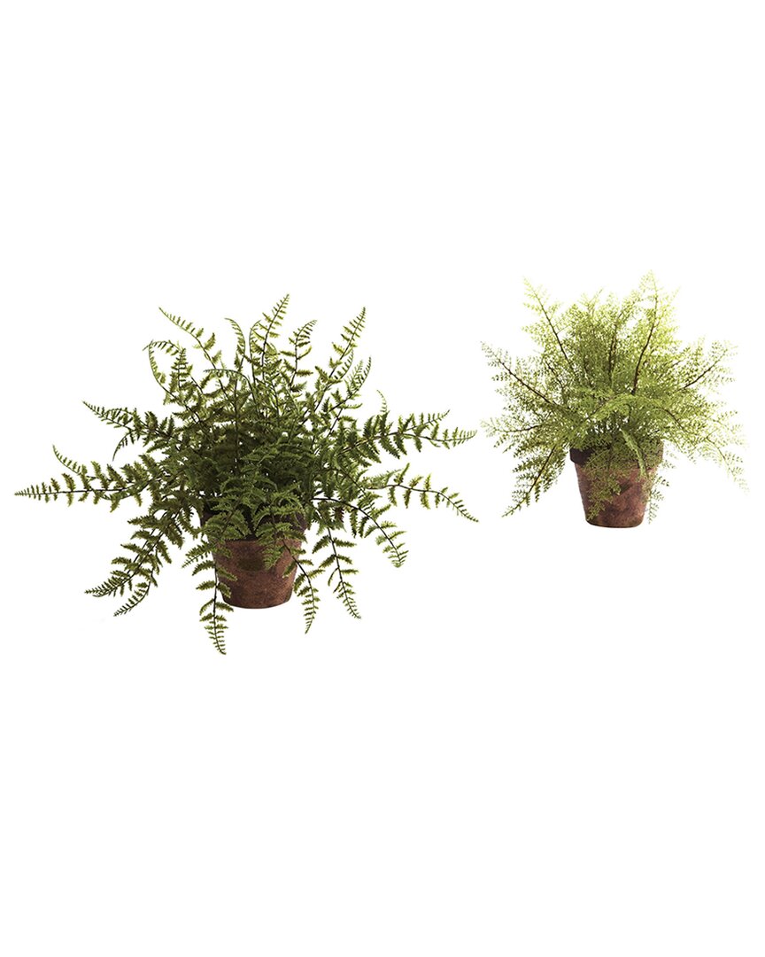 Nearly Natural 15" Ruffle Fern Bush W/burlap Base, Set Of 2 In Green