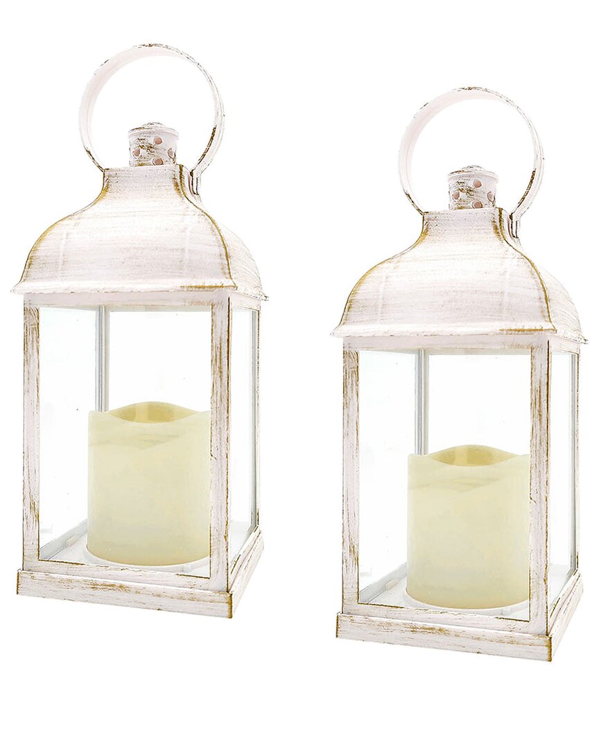 Kate Aspen Set Of 2 Marrakesh Led Vintage Decorative Lanterns In White