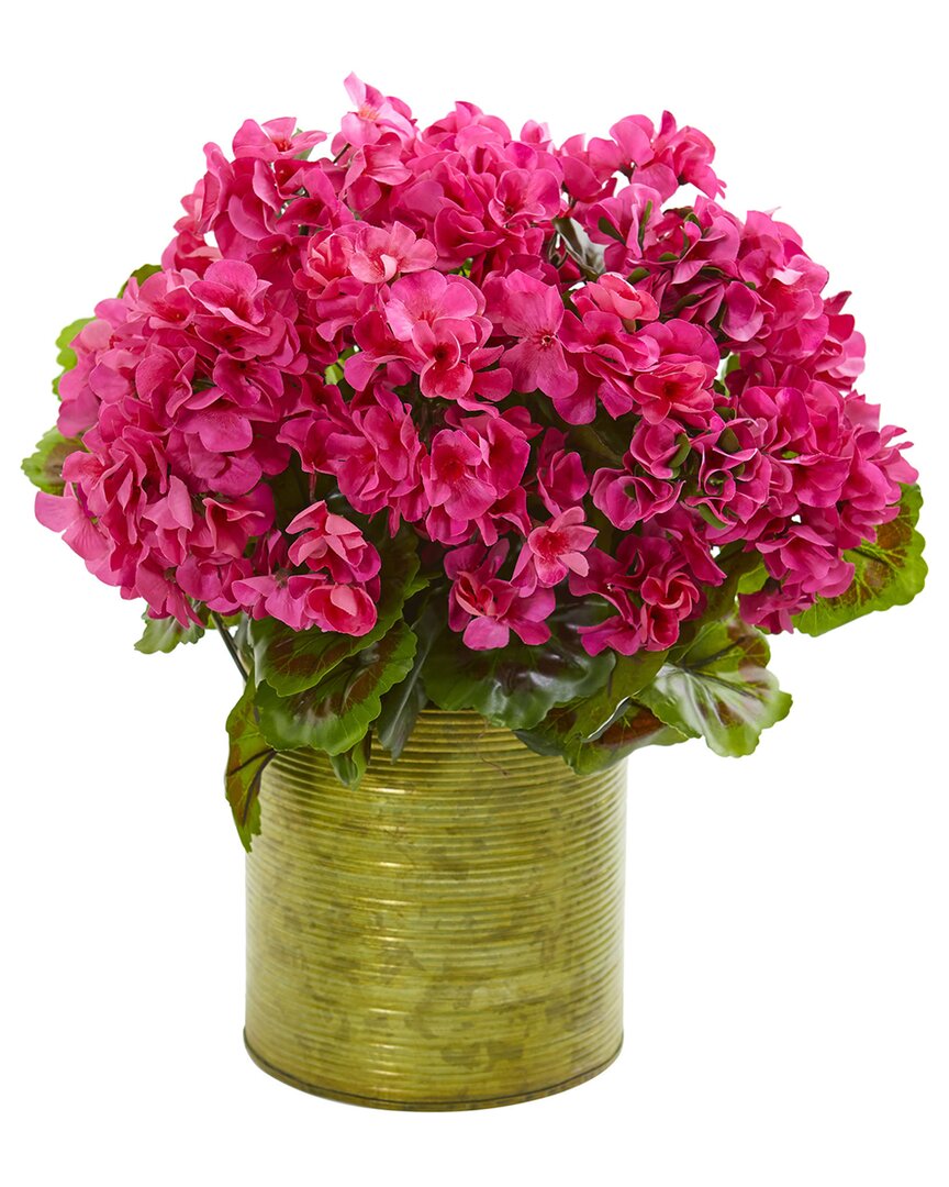 NEARLY NATURAL NEARLY NATURAL INDOOR/OUTDOOR UV-RESISTANT GERANIUM ARTIFICIAL PLANT IN METAL PLANTER 