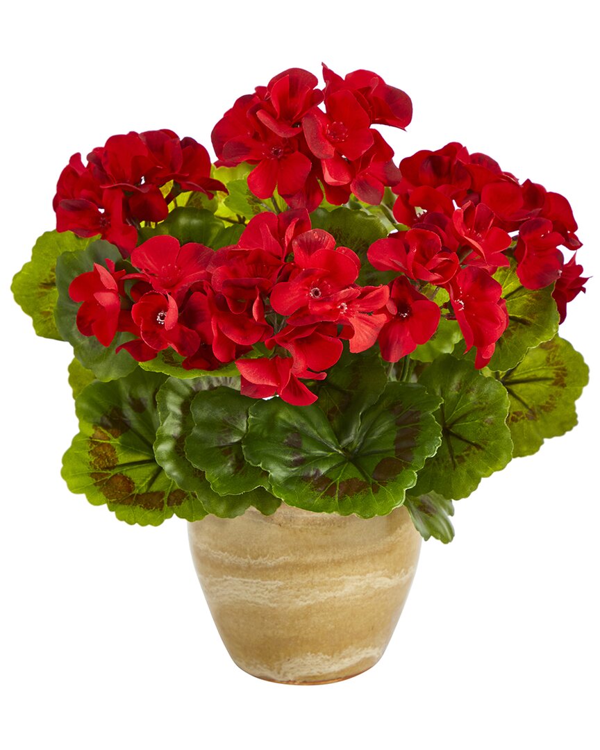 NEARLY NATURAL NEARLY NATURAL INDOOR/OUTDOOR UV-RESISTANT GERANIUM ARTIFICIAL PLANT IN CERAMIC PLANTER