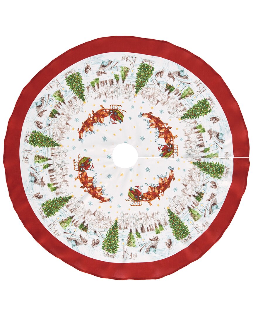 Elrene Home Fashions Santa's Snowy Sleighride Christmas Tree Skirt In Red
