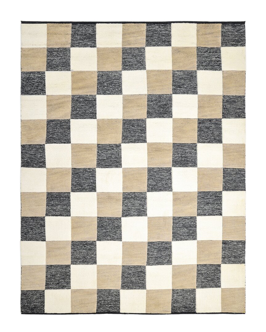 Solo Rugs Livingston Contemporary Checkered Hand-knotted Wool-blend Area Rug In Brown