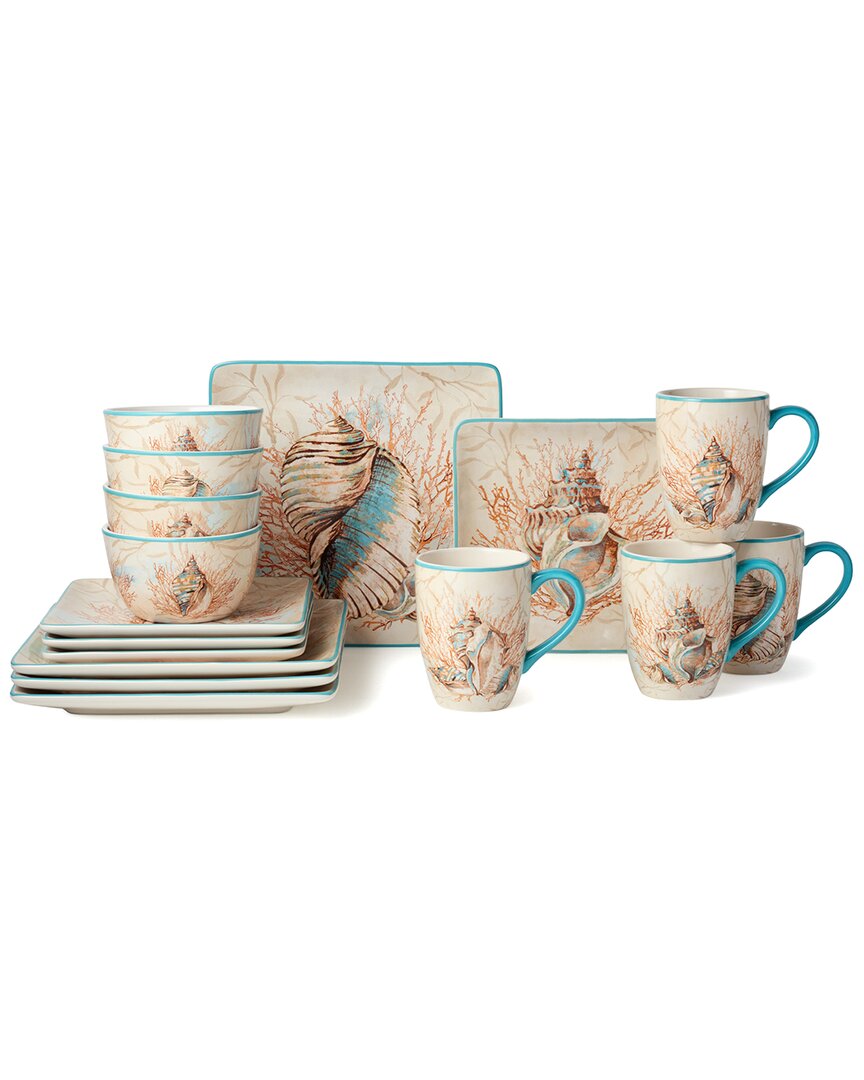 Certified International Escape To The Sea 16pc Dinnerware Set, Service For 4
