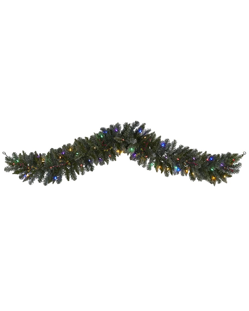 Nearly Natural 6ft Flocked Artificial Christmas Garland In Green