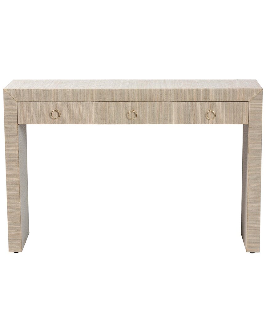 Baxton Studio Cielo Bohemian Woven Grasscloth 3-drawer Console Table In Neutral